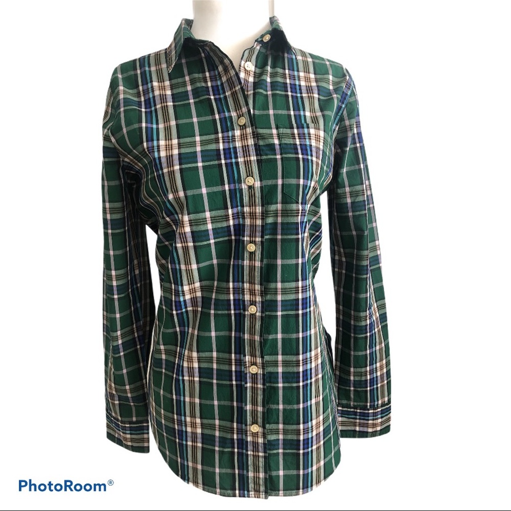 J Crew Classic Plaid Button Down Shirt Size 2P